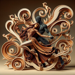 3d wood and porcelain sculpture of an Afrocentric woman with a m...