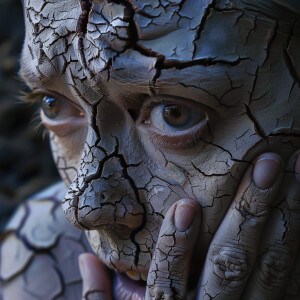 A person with dry, wrinkly skin is depicted in super high resolu...