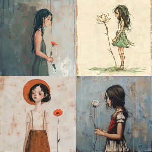 A girl standing with a flower