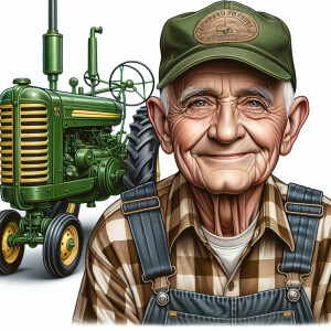 caricature of a 95 year old American grandpa, checkered shirt, c...