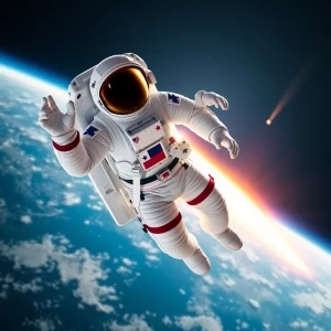 An astronaut wearing a uniform designed with the Texas flag them...