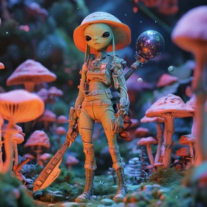 Create an image of an alien girl in3D printing art style aesthet...