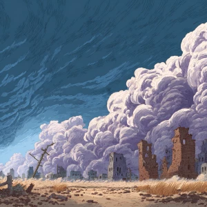 Harsh winds blow, dust clouds rise, and a storm approaches. Agai...