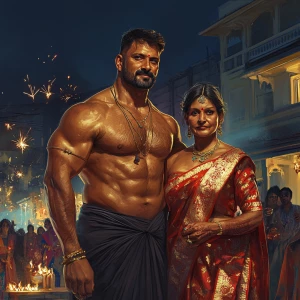 Hyperrealism art style,a muscular beefy sweaty man celebrating d...