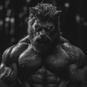 Lycan hairymuscles showing off full necked col view