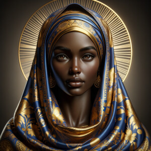 A dignified African-American woman with a serene expression stan...