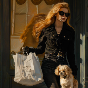 Photorealistic image. High resolution. Glossy. Light ginger long...