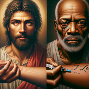 Can you help me create a African-American Jesus with medium with...
