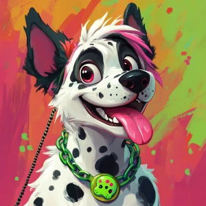 Create an image of a cartoon-style anthropomorphic dog character...