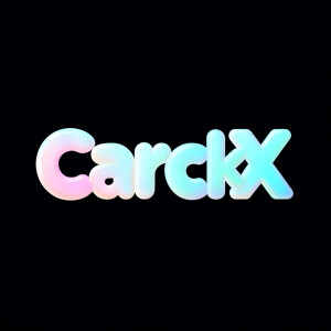 text logo "CarckX", white and gradient colors. black background...