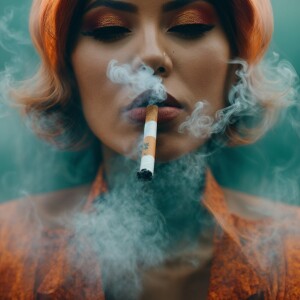 A acrylic paint portrait of a lady smoking a cigarette, in the s...