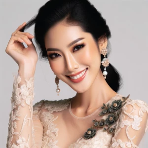 A stunningly beautiful woman wearing elegant, sensual attire, po...