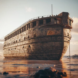 Create a 3D photorealistic image of a futuristic Noah's Ark, wit...