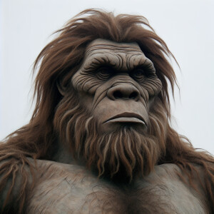 A LARGE SHAGGY HAIRED BODY WITH A NEANDERTHAL LOOKING FACE AND A...