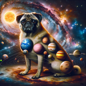 Main Prompt:
Create an image of a surreal scene where a pug is i...