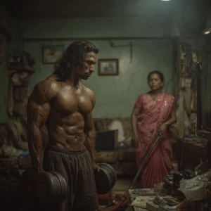 Hyperrealism,photo painting  .a indian  muscular beefy  sweaty m...