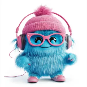 ChillGuy, a playful and inventive blue monster character wearing...