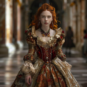 Create a photorealistic image of a light ginger-haired model wal...