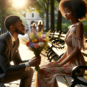 A photorealistic scene captures a young African American couple...