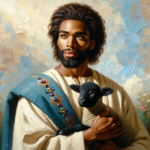 Oil painting of an African-American man resembling Jesus Christ,...