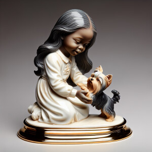 Prompt: porcelain Statue of a very light skin African-American g...