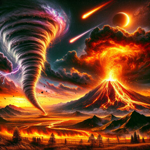 Tornado, meteor, volcano, resolution,ultra-detailed, ultra-reali...
