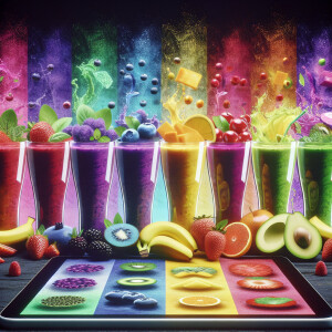 Show the screen blossom into a colorful array of fruit smoothies...