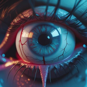 macro close-up of a single eyeball halfway popped out, optic ner...