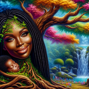Create a close-up, hyper-realistic 3-D oil painting of a tree wi...