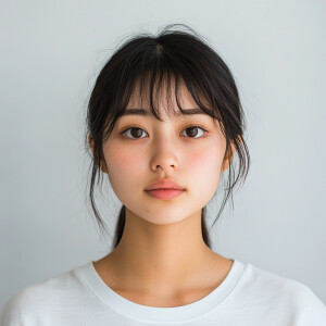 Portrait of a 19-year-old Japanese woman with a clean face, exhi...