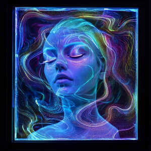 A surreal, ultra-realistic portrait of a female of any race, enc...