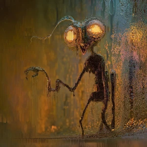 In the dreamy realm of a luminous grotesque AI construct, a surr...