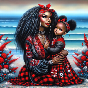 A tender depiction of a Bohemian mother with her child, both sty...
