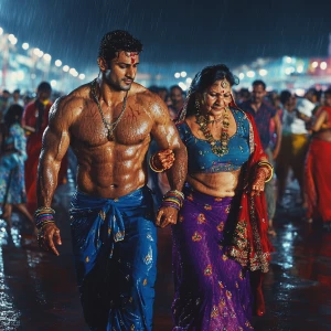 Photorealism,realistic.A gujarati muscular man sweat on body wal...