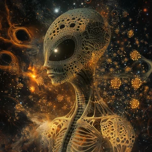 Create an image in the style of Abramtsevo Art depicting a femal...