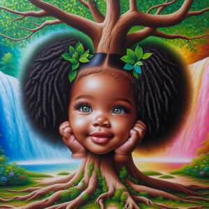 Create a hyper-realistic 3-D oil painting of a tree with a fulle...