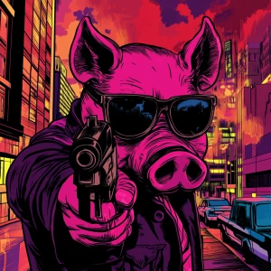 Moonpig, robs a bank, in the style of a Grand Theft Auto loading...