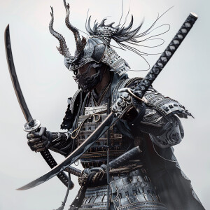 Full body image of an honorable Japanese samurai with the spirit...