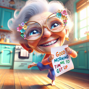 whimsical realistic beautiful smiling grandma with spectacular g...