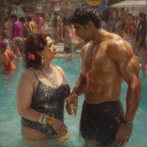 Hyperrealism oil painting,
a punjabi  curvy mother in law, in he...