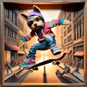 A Yorkie wearing Jeanshose and Hoody, colorful, anthropomorphic,...