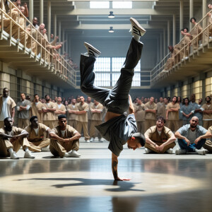 An inmate in prison break dancing