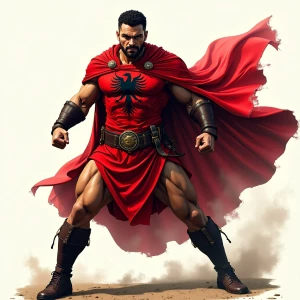 Superhero male character embodying Albania's national symbols an...