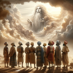 Black slaves looking up at a cloud forming into Jesus, HD, 4K, 8...