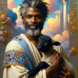 Oil painting of an African-American man resembling Jesus Christ,...