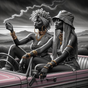 Grisaille Art  of 2 beautiful African American women Curvy gold...
