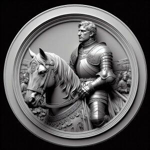 3d rendering, grayscale, Renaissance knight sitting on horse, ro...