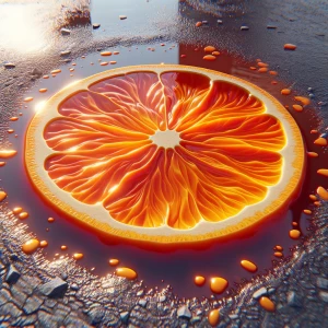Create a hyper-realistic detailed image of a puddle colored a vi...