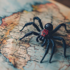 A good-looking sound arachnologist looking at a map of South Ame...