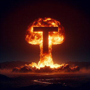 A nuclear explosion with the letter T in it.